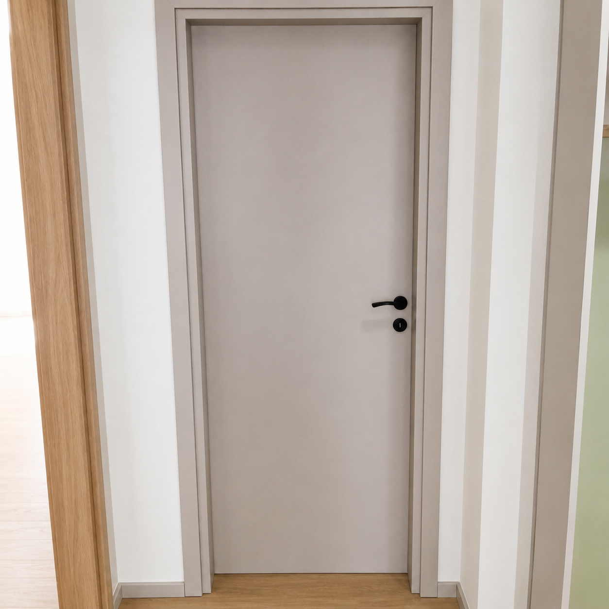 Εσωτερική πόρτα laminate σε λευκό-γκρι με μαύρη λαβή
